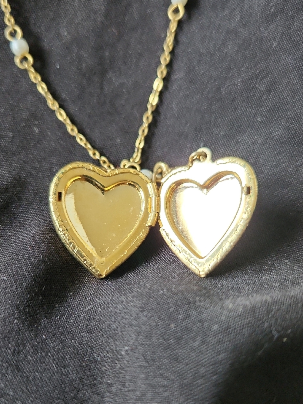 1928 Gold-Tone Heart Locket Necklace with Pink and Green Accents - Picture 3 of 6